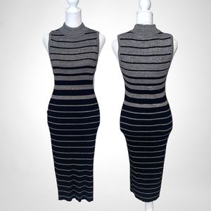 Venus striped sleeveless mock turtleneck sweater pencil dress - size SMALL